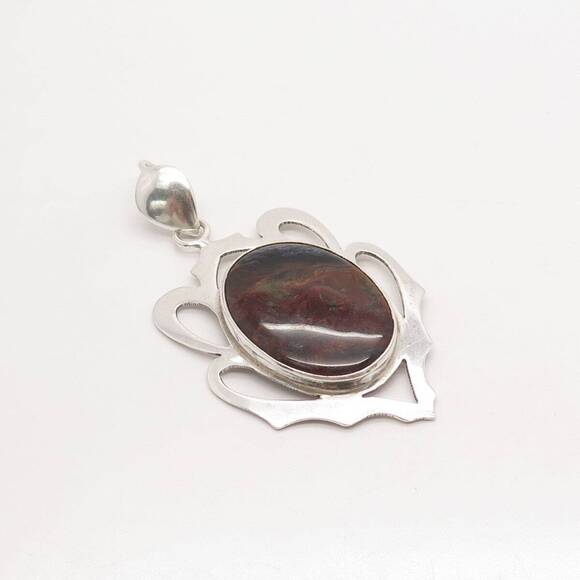 925 Sterling Silver Vintage Real Tiger Iron Gemstone Pendant - Picture 5 of 6
